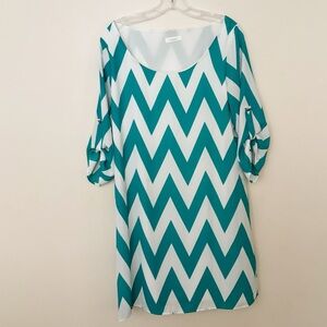 Luxe Womens Dress Chevron Roll Sleeve Scoop Neck Midi Size Large‎